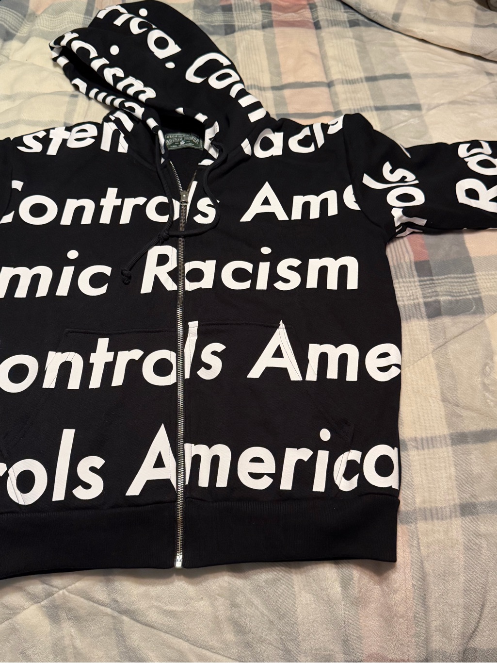 Denim Tears Hoodie Like Newblack Zip Hoodie With Bold White Text